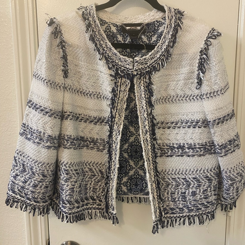 Women's White and Blue Tweed Jacket - Picture 13 of 15